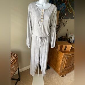 Zenana Outfitters Light Gray Button Front Jumpsuit 1X Plus Size NWT